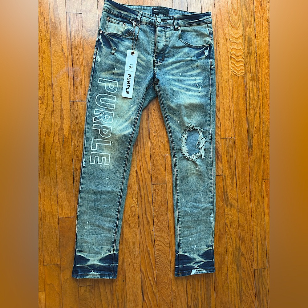 Blue Slim Fit Distressed Jeans with Tapered Legs